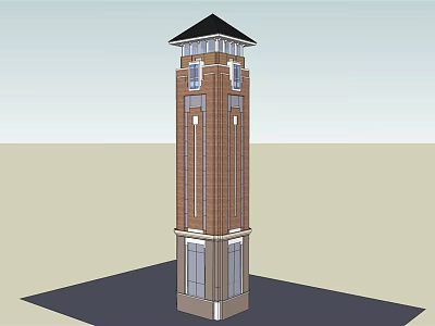 Brick Tower Design With Black Roof Windows And Solid Base Structure 3d model