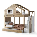 Modern Wooden Bunk Bed Design With Ladder Mattress And Soft Pillows