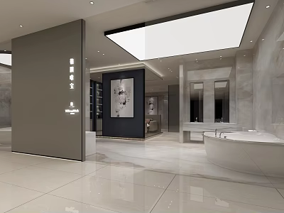 Elegant Modern Bathroom Showroom Interior Design With Freestanding Bathtub And Vanity 3d model