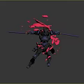 Dynamic Sword Wielding Mech Character With Pink Energy Splashes In Game Movie