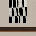 Black And White Abstract Painting On Wall With Perforated Panel Decor 3d model