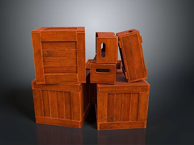 Wooden Storage Boxes For Household Items With Various Sizes Stacked And Open Lids 3d model