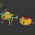 Yellow Toy Robots With Transparent Domes Gray Legs And Black Attachments
