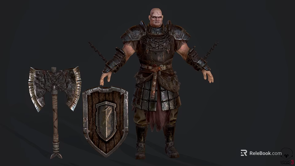 Armored Warrior Game and Movie Character with Axe and Shield 3d model 