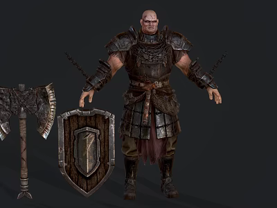 Armored Warrior Game and Movie Character with Axe and Shield 3d model