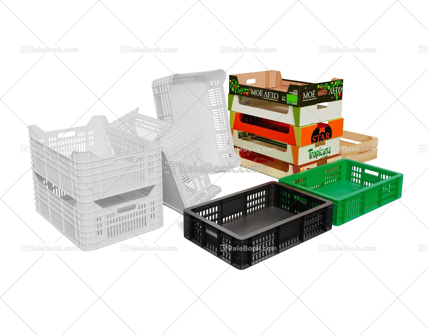 Modern plastic basket packing box turnover box 3d model