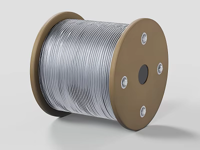 Heavy Duty Industrial Wire Spool with Silver Metal Wire Brown Discs and Silver Screws 3d model