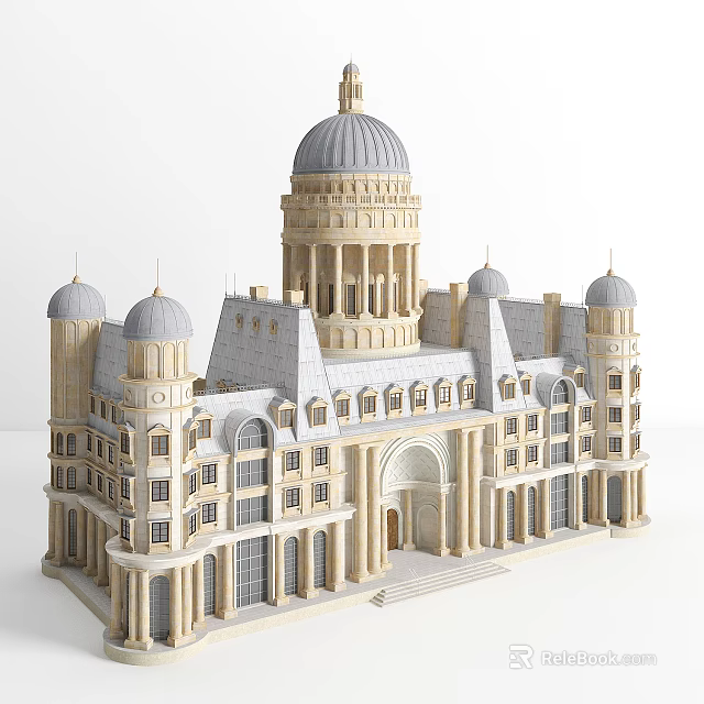 Ancient Architecture With Dome Towers Arched Porch Classical Columns And Gray Roof 3d model 