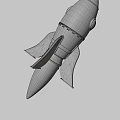 Silver Red Rocket Weapon With Blue Circular Window Red Fins And Thruster Flame