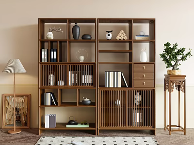 Wooden Display Shelf Featuring Books And Decorative Pieces 3d model
