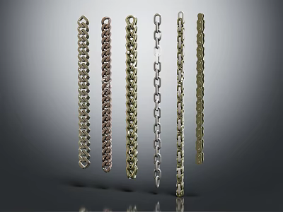 Hanging Metallic Chains In Various Colors And Styles On Grey Background 3d model