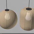 Beige Paper Lantern Style Pendant Lights With Round And Cylindrical Shapes And Black Bases