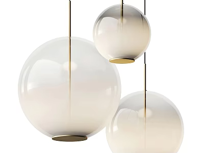 Three Spherical White Translucent Pendant Lights With Gold Base Hanging Modern Design 3d model