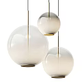 Three Spherical White Translucent Pendant Lights With Gold Base Hanging Modern Design