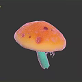 Vibrant Plant Mushroom Featuring Orange Cap Red Spots Green Stem and Small Green Tendrils