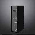 Modern Black And Silver Cabinet With Digital Display And Storage Doors