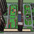 Residential Landscape With High Rise Buildings Central Square And Lush Green Gardens