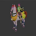 Game Movie Character Riding White Horse With Yellow Gear Eye Mask And Leg Protectors