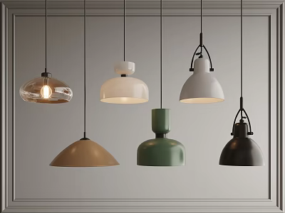 Various Colorful Modern Pendant Lights with Dome and Bowl Shapes for Home Decor 3d model