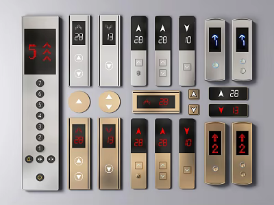 Elevator Control Panels With Various Button Designs And Digital Displays 3d model