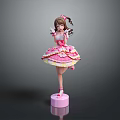 Standing Cartoon Character Doll With Pink Ruffled Dress Brown Hair Bowknot And Pink Base
