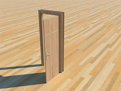 Wooden Hinged Door Open in Interior with Light Wooden Floor 3d model