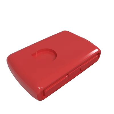 Red Rectangular Plastic Container with Circular Opening and Smooth Surface Design 3d model