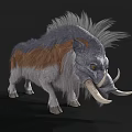 3D Rendered Fantasy Wild Boar With Gray Brown Fur And Long Tusks