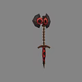 Ornate Double Axe Weapon With Chain Red Black Sword And Eye Design Patterns 3d model