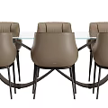 Modern Glass Top Dining Set With 6 Beige Leather Chairs And Black Legs