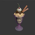 Creamy Ice Cream Sundae Topped with Chocolate Sauce Cherry and Waffle Sticks in Glass