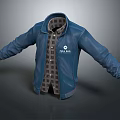 Blue Leather Jacket with Plaid Shirt and STAYHUB Logo Casual Fashionable Outerwear