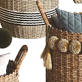 Braided Wicker Storage Baskets With Handles And Tassels For Organizing Logs Pillows And Blankets