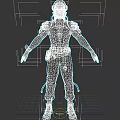 Game Movie Character 3D Model With Black Hair Blue Facial Markings Armored Outfit Purple Accents