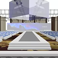 Fashion Stage With Blue Background Screens FENGWENA Branding Spotlights And Audience Seats