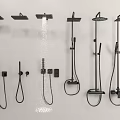 Modern Black Shower Systems With Various Designs Including Rain Heads And Handheld Sprayers 3d model