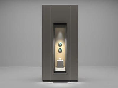 Artistic Sculpture Carvings Showcased In Glass Door Cabinet With Pedestal And Lighting 3d model