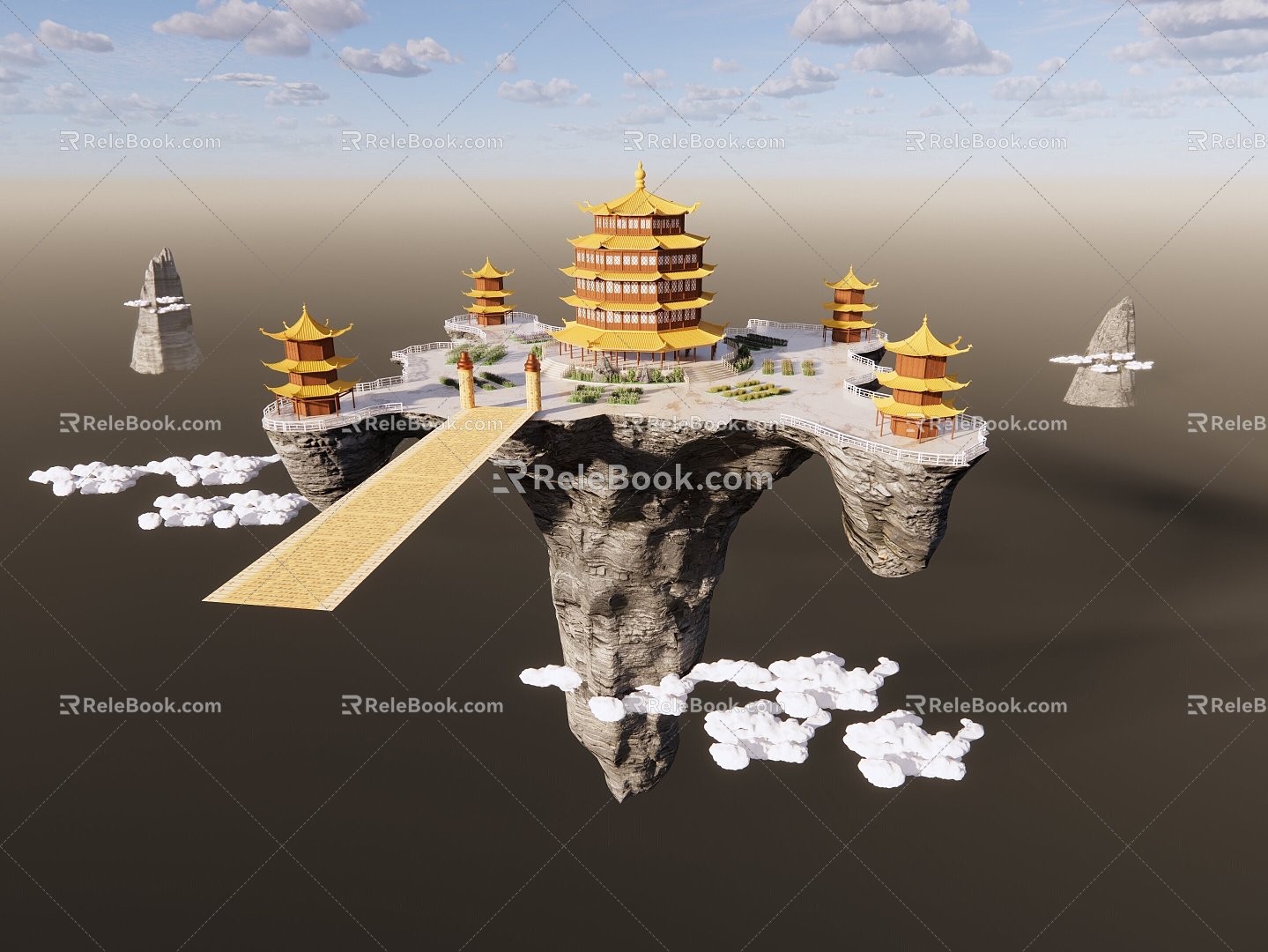 Sky Hanging Architecture Scenery Sky Ancient Architecture Clouds Clouds Mountain 3d model