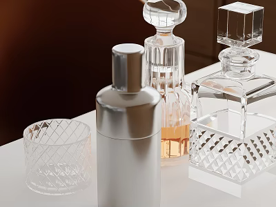 Transparent Glass Perfume Bottles And Decorative Containers With Metal Cap For Tabletop Decor 3d model