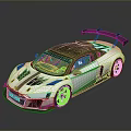 Racing Style Sports Car With Black Roof Large Rear Spoiler And Bronze Wheels