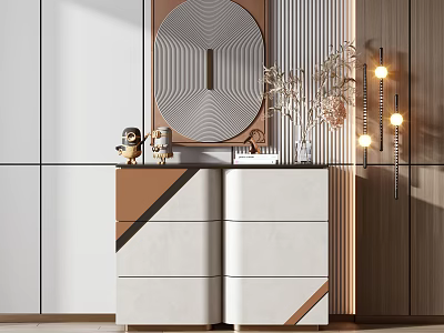 Modern Luxury Entryway Console Cabinet Interior Design With Marble Top Mirror And Vase Ornaments 3d model