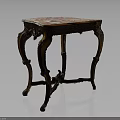 Vintage Wooden Table With Decorative Patterned Top And Ornate Carved Legs