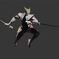 Game And Movie Character With Futuristic White Silver Armor Helmet Dual Swords In Dynamic Pose