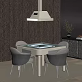 White Entertainment Table With Game Board Top And Four Gray Chairs In Dark Wooden Room
