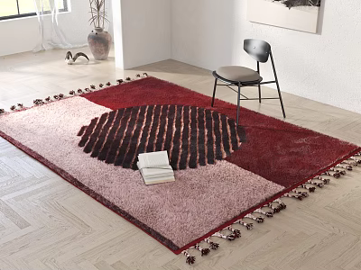 Square Color Block Rug With Tassels In Modern Living Room 3d model