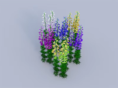 Colorful Lupins With Various Colored Spike Shaped Flowers On Light Blue Background 3d model