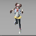 Anime Girl With Brown Pigtails And Cute Red Creature In White Top Yellow Skirt Outfit