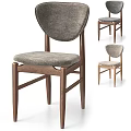Modern Dining Chair With Wooden Legs Curved Backrest And Gray Fabric Upholstered Seat