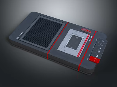 Retro Tape Player With Black Design Red Accents Tape Slot And Control Buttons 3d model