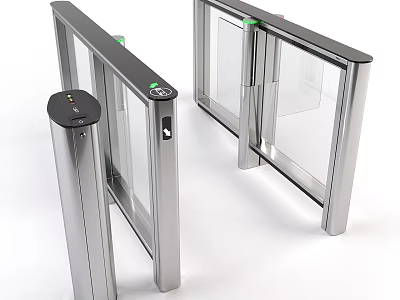 Automatic Public Access Control Turnstile With Metal Frame And Transparent Doors 3d model